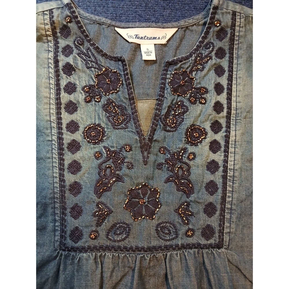 Tantrums Jean Beaded Embroidered Long Sleeve Blouse Small - Picture 4 of 11